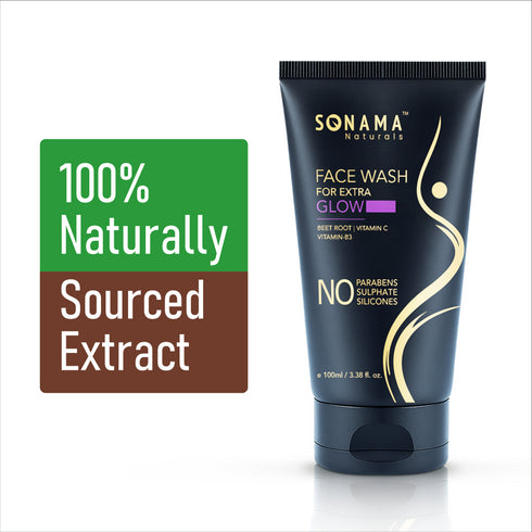Sonama Naturals face wash tube with '100% Naturally Sourced Extract' label on a white background