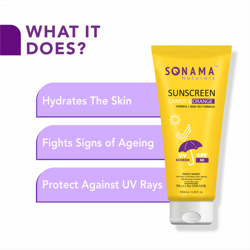 Carrot & Orange Sunscreen SPF 50 PA+++: Non-Greasy, Water-Resistant