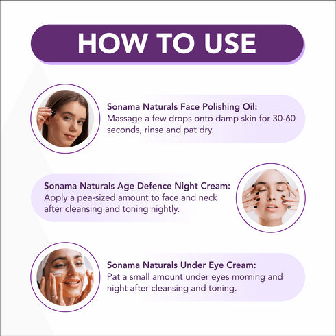 Sonama Naturals Ageless Radiance Regimen: Night Cream | Under Eye Cream | Face Oil