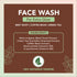 Face wash product label with ingredients on a brown background