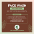 Face wash product label with ingredients on a brown background