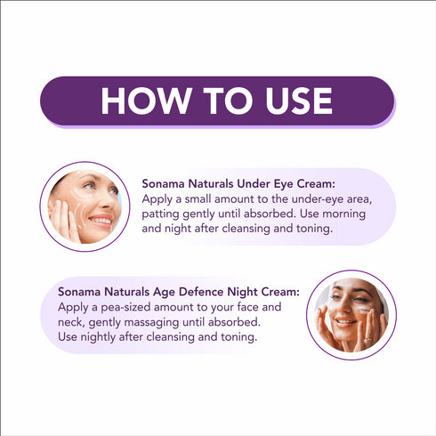Sonama Naturals Rest and Rejuvenate Regimen: Under Eye Cream | Age Defence Night Cream