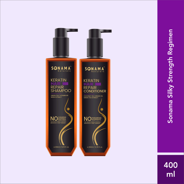Sonama Silky Strength Regimen: Keratin Hair Care Shampoo | Conditioner Combo