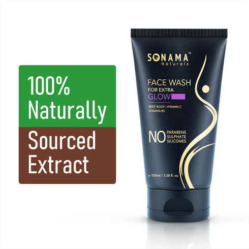 Sonama Naturals face wash tube with '100% Naturally Sourced Extract' label on a white background