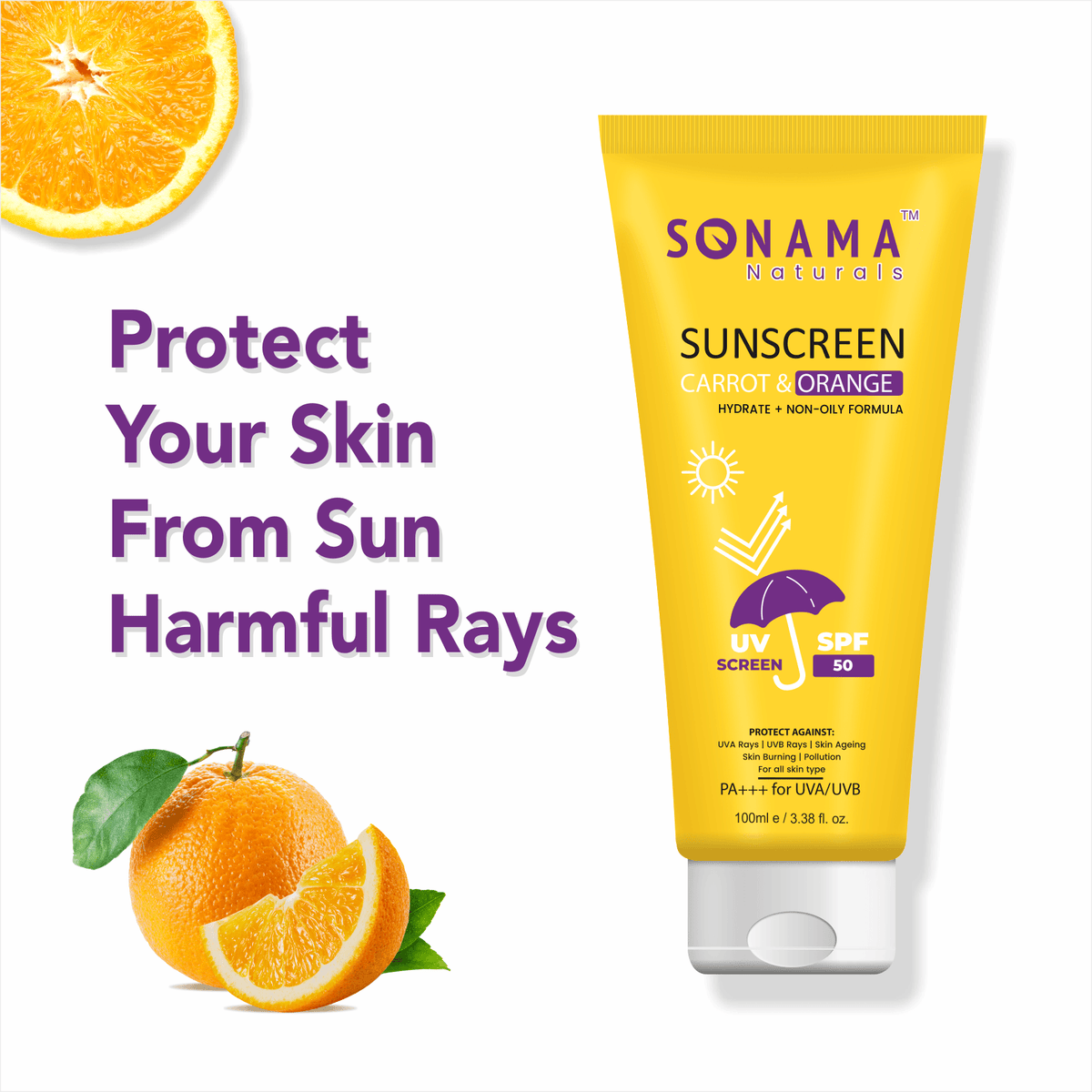 Carrot & Orange Sunscreen SPF 50 PA+++: Non-Greasy, Water-Resistant ...