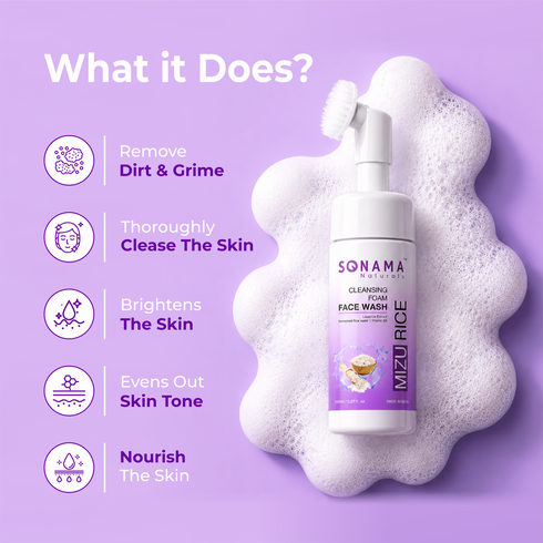 Mizu Rice Cleansing Foam Face Wash - Radiant Complexion, Naturally