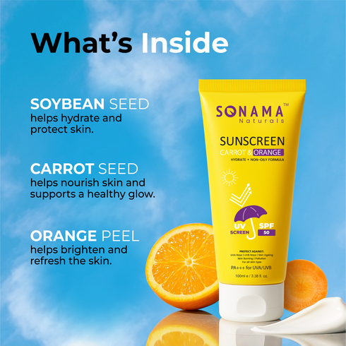 Carrot & Orange Sunscreen SPF 50 PA+++: Non-Greasy, Water-Resistant