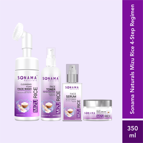 Sonama Naturals Mizu Rice 4-Step Regimen: Cleansing Form Face Wash | Face Toner | Face Serum | All Day Face Cream